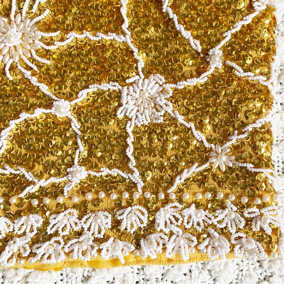 Vintage 1960s Mod Sequin Cropped Tank Cardell Made in Hong Kong, Gold White, S - Picture 4 of 8